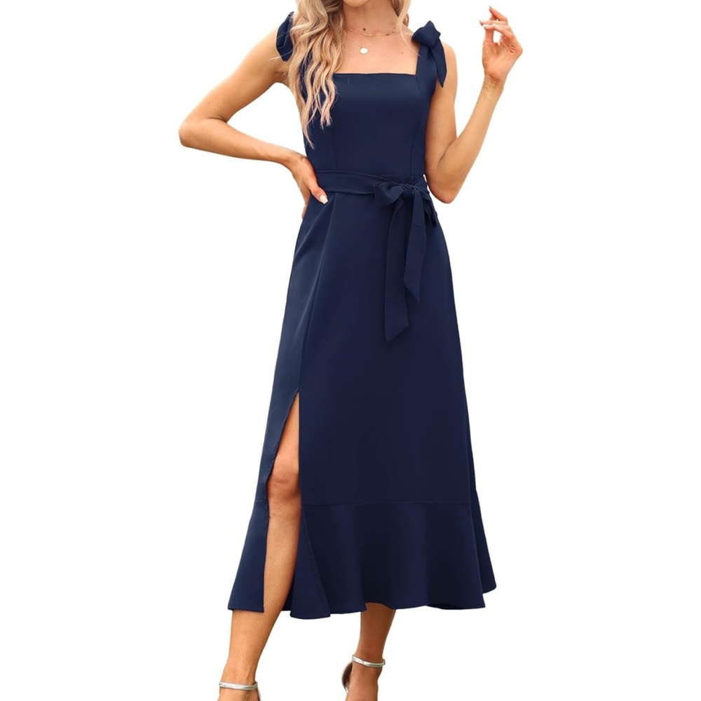 Women’s Cocktail Dress, Midi, With Slit, Square Neck - Picture 2 of 6